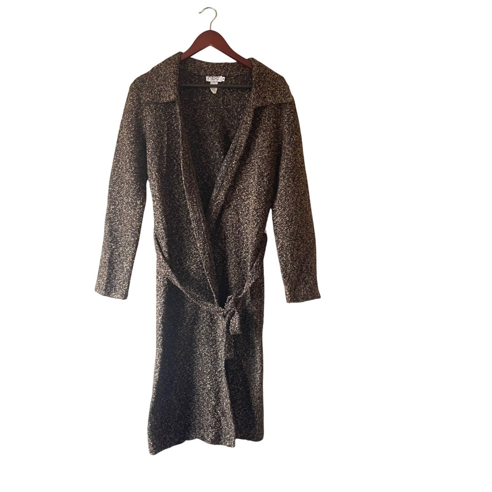 Vintage 90s Womens Marled Brown Knit Wrap Cardigan Long Sleeve Tie Waist Size 14